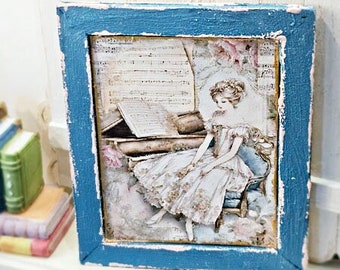 Dollhouse Miniature, Victorian Woman No.1:2, Handmade Framed Art