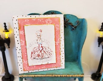 Dollhouse Miniature, Marie Antoinette No.2:2, Handmade Miniature Framed Art