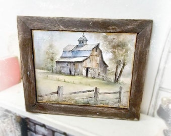 Dollhouse Miniature, Old Country Barn No.1, Handmade Wooden Framed Art