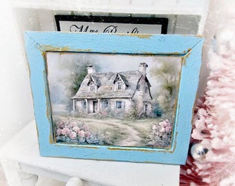 Dollhouse Miniature, Cottage Farmhouse No.10, Handmade Wooden Framed Art