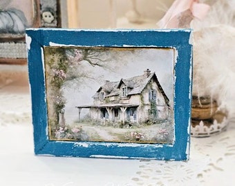 Dollhouse Miniature, Cottage Farmhouse No.21, Handmade Framed Art