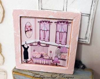 Dollhouse Miniature, Glamour Girl Bedroom No.1:2, Handmade Framed Art