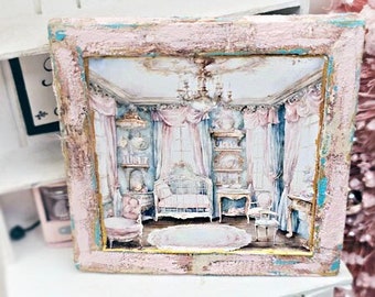 Dollhouse Miniature, Baby Girl Bedroom No.1, Handmade Framed Art