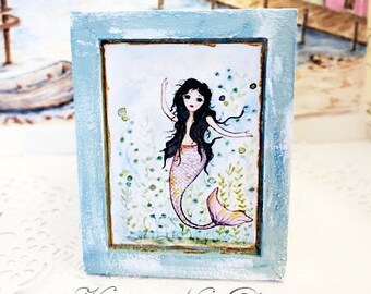 Dollhouse Miniature, Under the Sea Mermaid No.1:2, Handmade Wooden Framed Art
