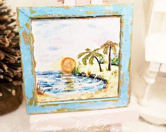 Dollhouse Miniature, Beach Scenes No.2:2, Handmade Miniature Framed Art