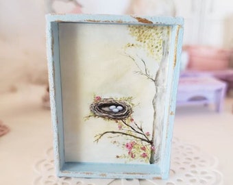 Dollhouse Miniature, Bird Nest Roses Tree No.1:1, Handmade Framed Art