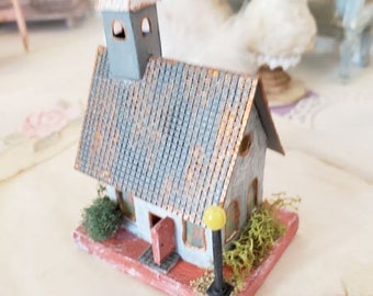 Miniature, Putz House Church No.9, One of a Kind, Handamde