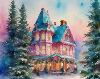 Digital Print, Christmas Mansion No.1, Illustration