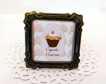 Dollhouse Miniature, Cupcake Sign No.35, Metal Framed Art