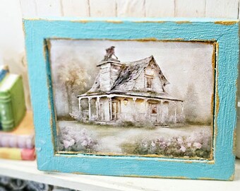 Dollhouse Miniature, Cottage Farmhouse No.22, Handmade Framed Art