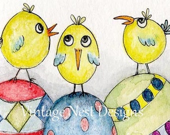 Digital Print, Three Quirky Tweets No.1, Watercolor Painting