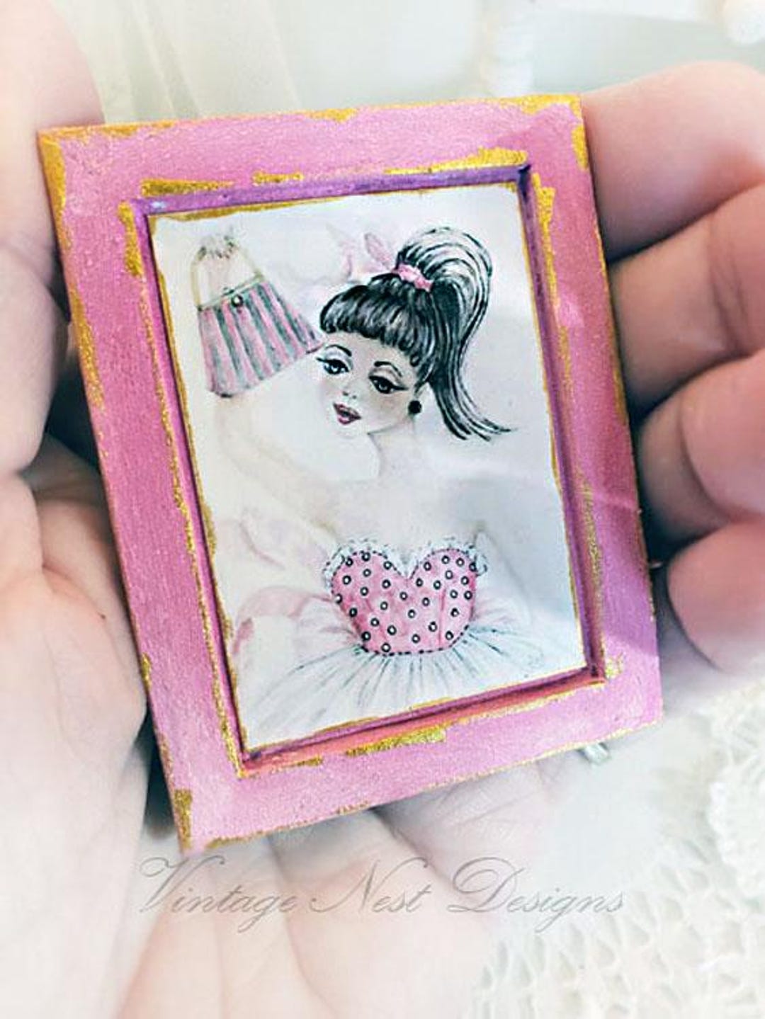 Miniature Pretty in Pink Doll No.1-1 Art 1:12 Scale Diorama Shadow Box ...