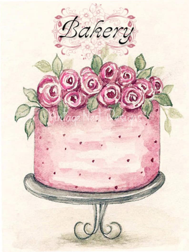 Home Decor Cake No.7:2 Watercolor Painting |Doll Decor Dollhouse Miniature Bakery Print