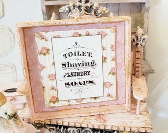 Dollhouse Miniature, French Toilet Shaving No.1:4, Handmade Wooden Framed art