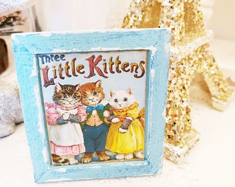 Dollhouse Miniature, Three Little Kittens No.1:5, Handmade Framed Art