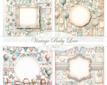 Digital Prints, Vintage Love Baby Pages No.1, Digital Illustration
