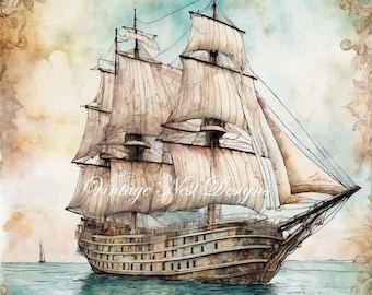 Digital Print, Ship Sailing Away No.1, Illustration