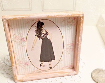 Dollhouse Miniature, Glamour Girl No.1:2, Handmade Wooden Framed Art