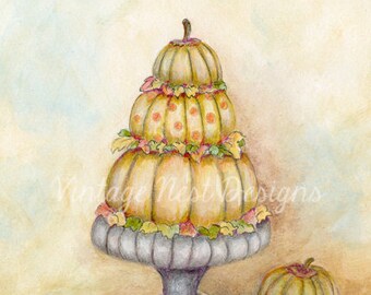 Digital Print, Stacked Pumpkins No.1, Watercolor Painting