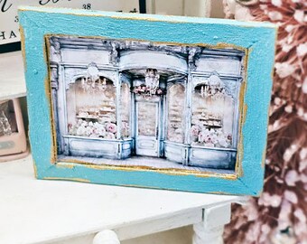 Dollhouse Miniature, French Flower Shop No.5:1, Handmade Framed Art