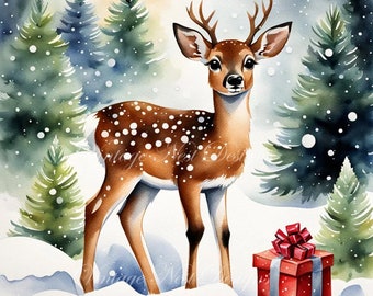 Digital Print, Christmas Doe No.1, Illustration
