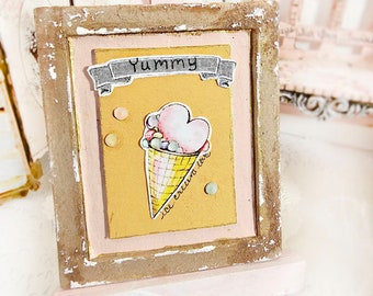 Dollhouse Miniature, Ice Cream Sign No.7, Handmade Framed Art