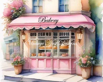 Digital Print, Pink Bakery Shop No.1, Illustration