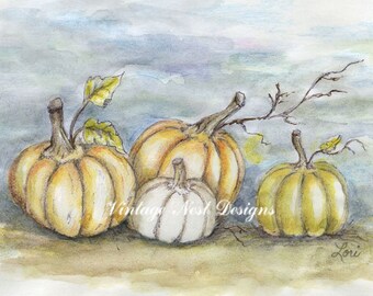 Digital Print, Pumpkins No.7, Watercolor Painting