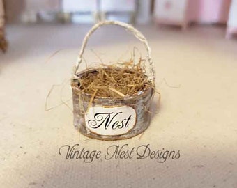 Dollhouse Miniature, Bird Nest Basket No.7, Handmade