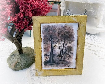 Dollhouse Miniature, Fall Trees No.1:1, Handmade Wooden Framed Art
