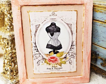 Dollhouse Miniature, French Corset No.8, Handamde Miniature Framed Art