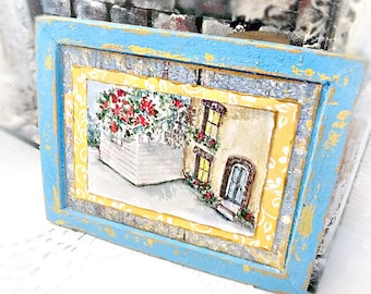 Dollhouse Miniature, Cottage House No.6:1, Handmade, Doll House Framed Print, Doll Wall Art, Shadow Box, Diorama, Modern Dollhouse