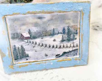 Dollhouse Miniature, Winter Scene No.5:1, Handmade Wooden Framed Art