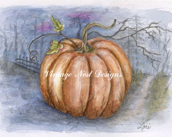 Digital Print, Pumpkins No.6, Watercolor Painting