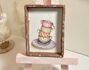 Dollhouse Miniature, Tea Time No.2:2, Handmade Wooden Framed Art