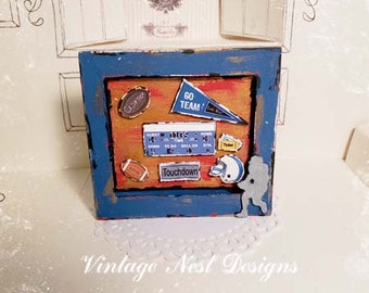 Dollhouse Miniature, Football Collage No.1, Handmade Wooden Framed Art