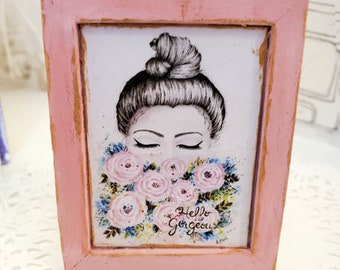 Dollhouse Miniature, Hello Gorgeous No.1, Handmade Miniature Framed Art