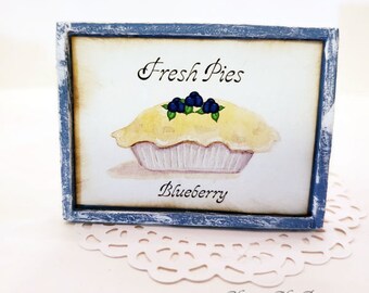 Dollhouse Miniature, Blueberry Pie No.1, Handmade Wooden Framed Art