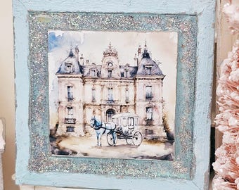Miniature Horse and Carriage No.2:1 Dollhouse Handmade Wooden Framed Art