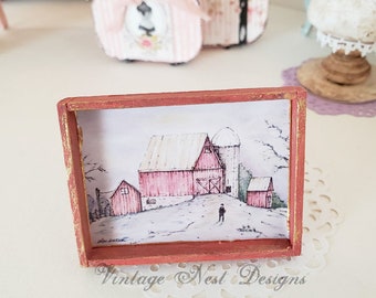 Dollhouse Miniature, Farm Life No.4:1, Handmade, Doll House Framed Print, Doll Wall Art, Shadow Box, Diorama, Doll Decor, Modern Dollhouse