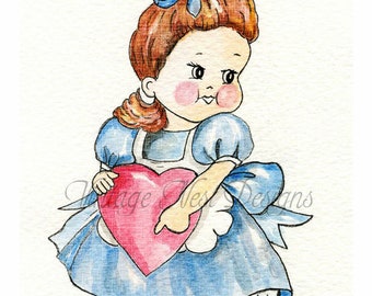 Digital Print, Girl with Heart No.1, Watercolor Painting
