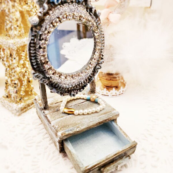 Dollhouse Miniature, Vanity Mirror No.3, Handmade Wooden Art