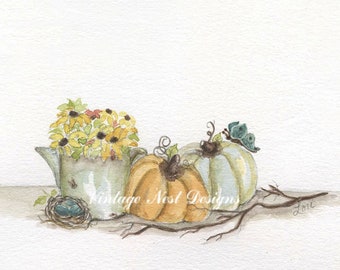 Digital Print, Pumpkins No.8, Watercolor Painting