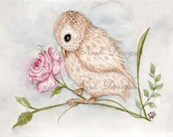Digital Print, Sweet Baby Owl No.1, Watercolor Painting