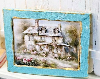 Dollhouse Miniature, Cottage Farmhouse No.20, Handmade Framed Art