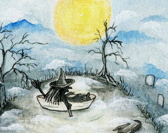 Digital Print, The Witch in the boat No.1, Watercolor Painting