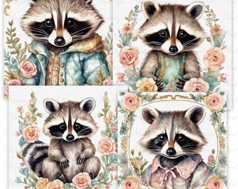 Digital Prints, Nursery Raccoon Bundle No.1, Illustration