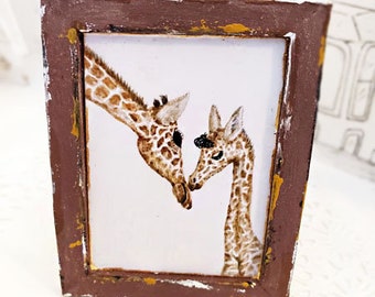Dollhouse Miniature, Giraffes No.1:1, Handmade Wooden Framed Art