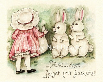 Digital Print, Don't forget your Baskets, Watercolor Painting