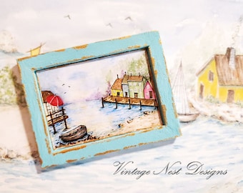 Dollhouse Miniature, Beach Scenes No.8:2, Handmade Wooden Framed Art